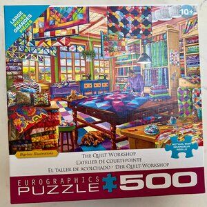Beautiful & Fun!   "The Quilt Workshop" Puzzle 500 Piece